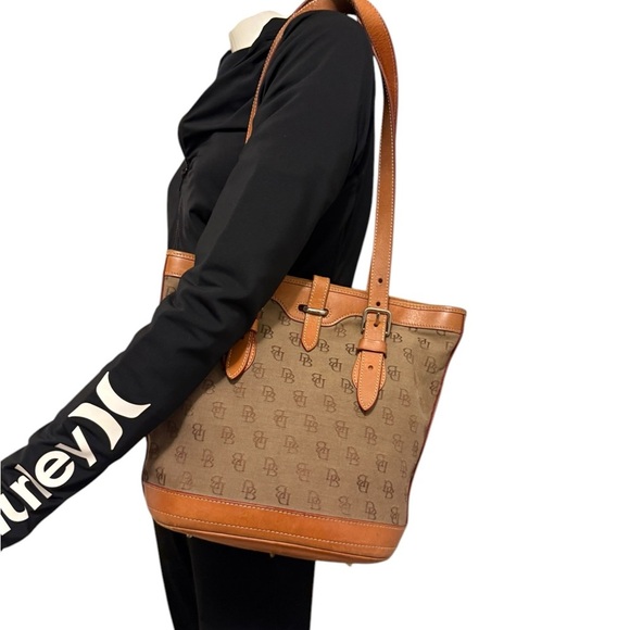 Dooney & Bourke Monogrammed Canvas/Leather Shoulder Bucket
Bag Brown/Tan - Picture 1 of 16